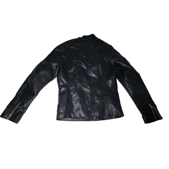 Bershka Womens Leather Jacket Mob Wife Full Zip Black Sz Small Good Condition - Picture 2 of 16